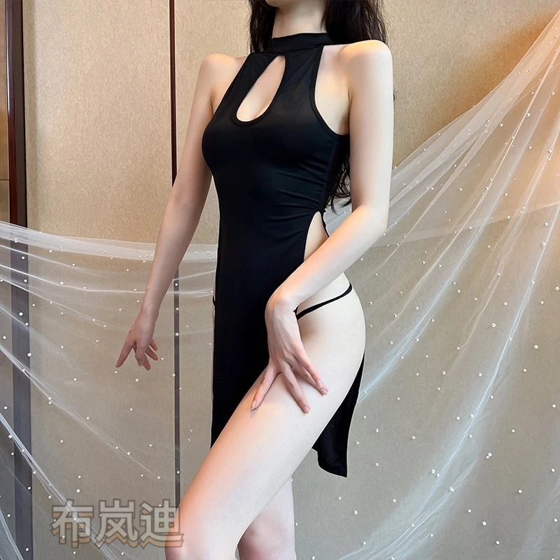 内衣性感露背吊带睡衣旗袍修身气质包臀睡裙春夏无袖黑色显瘦裙子