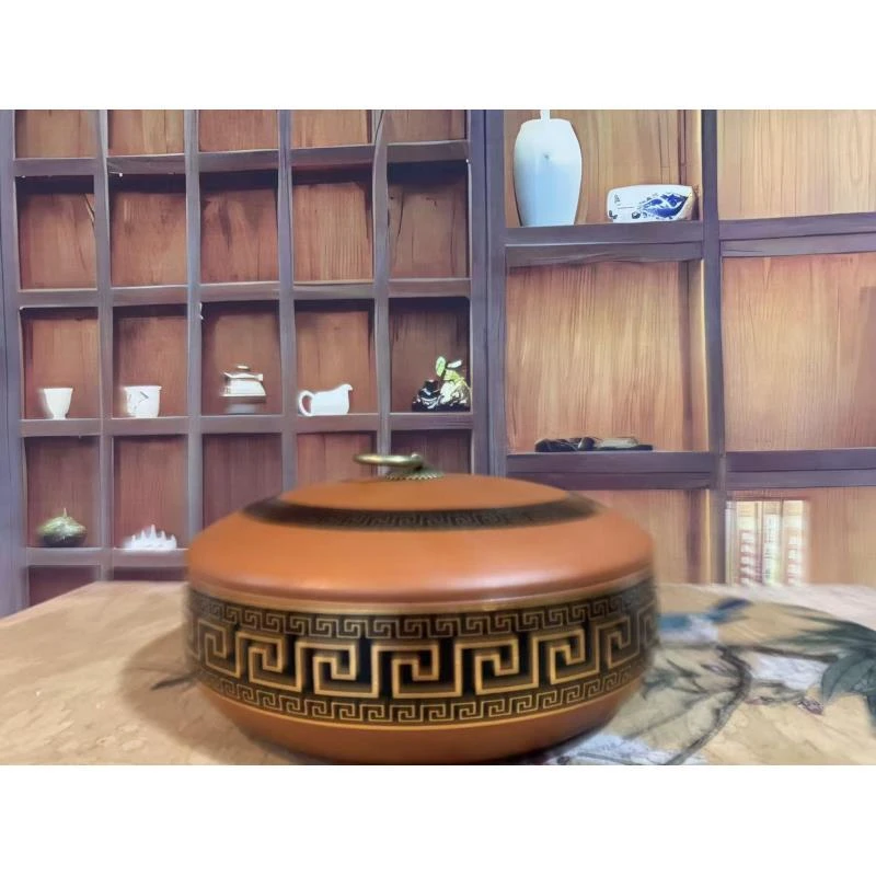 紫砂金铜纹茶叶罐2167带盖密封防潮大号【特惠】