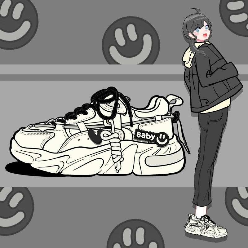 白色老爹鞋女2025新款显脚小女生鞋子小众百搭透气网面运动休闲鞋