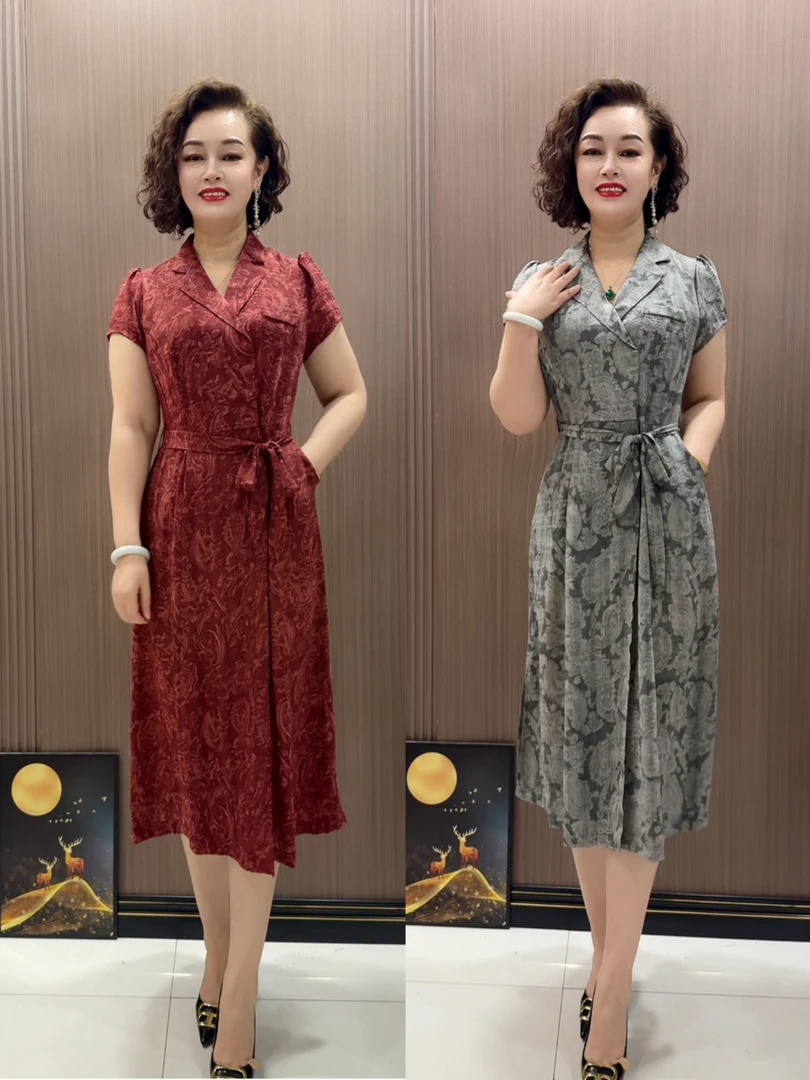 A37时尚洋气气质显瘦夏季遮肚中长款连衣裙