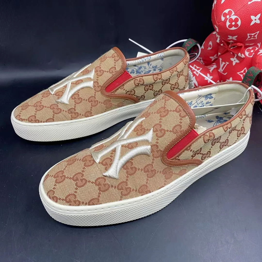 95新 GUCCI/古驰 橘红色老花时尚MLB联名一脚蹬42欧码yj013