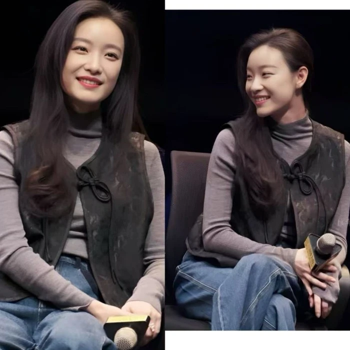 倪妮2025春季黑色新中式提花无袖马甲国风盘扣设计感上衣马夹女