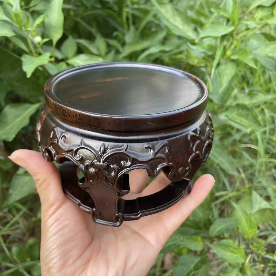 黑檀木鼓形底座摆件工艺品红木托架底座奇石底座盆景花瓶佛像底座