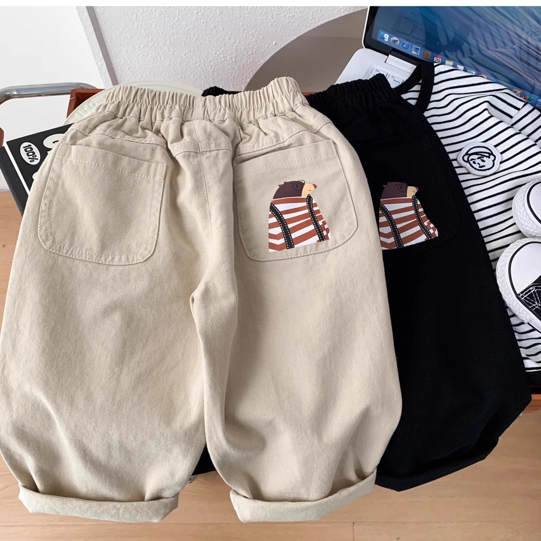 男童棉布休闲裤春秋装2025新款儿童卡通洋气长裤小童宝宝柔软裤子