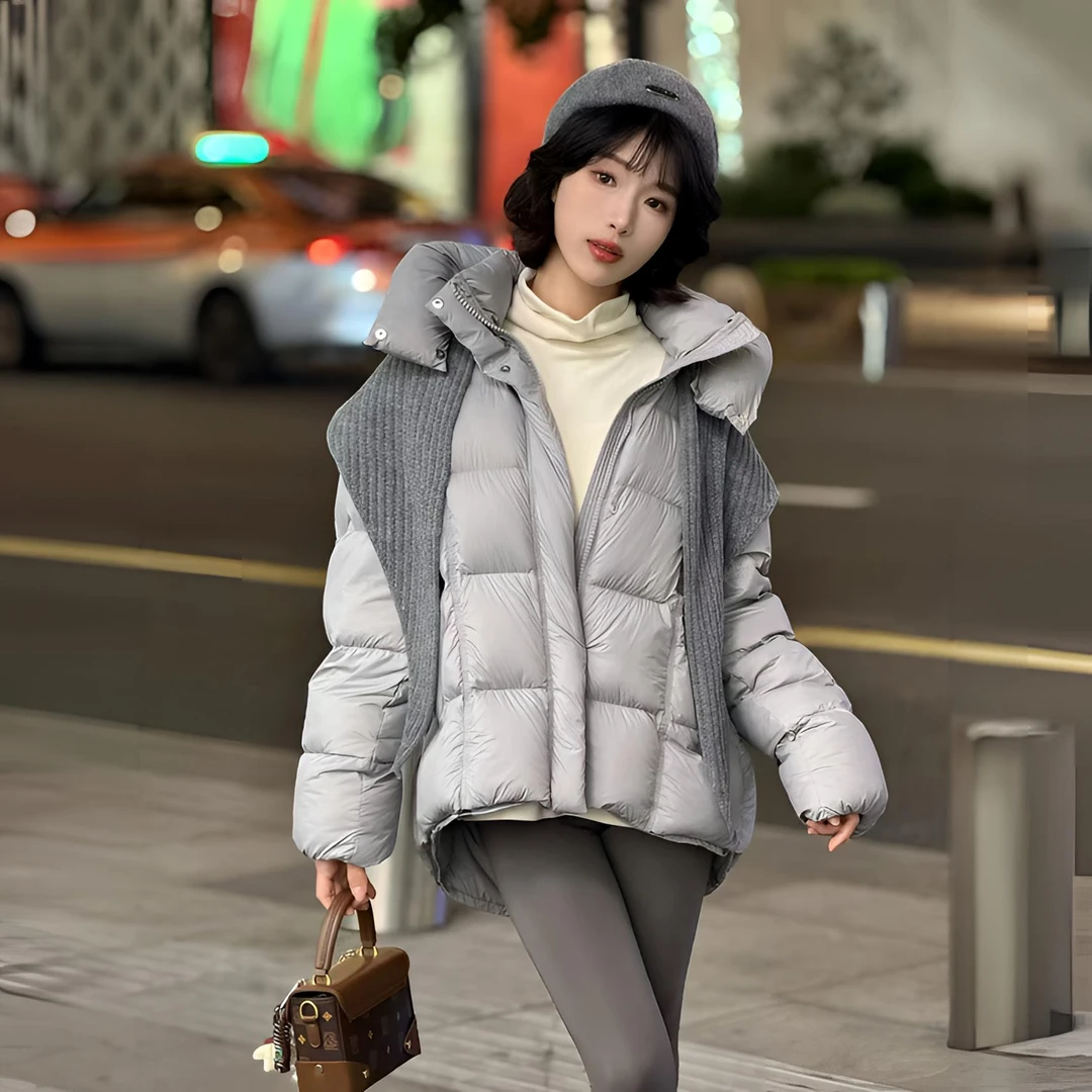 【波S登同款】90白鹅绒连帽一手长羽绒服冬季保暖女短款鹅绒服外套