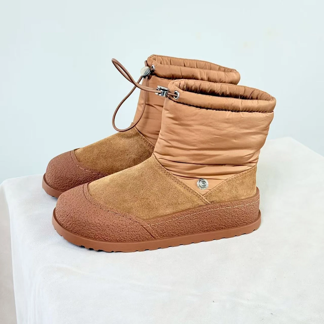 保暖防水中筒冬季时尚雪地靴可调节真皮羊毛皮一体加绒加厚X8539