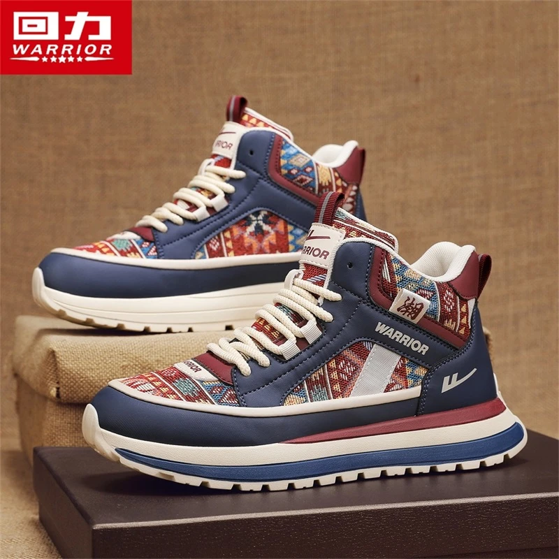 回力高帮男鞋冬季2025新款国潮刺绣厚底增高板鞋运动休闲老爹鞋子