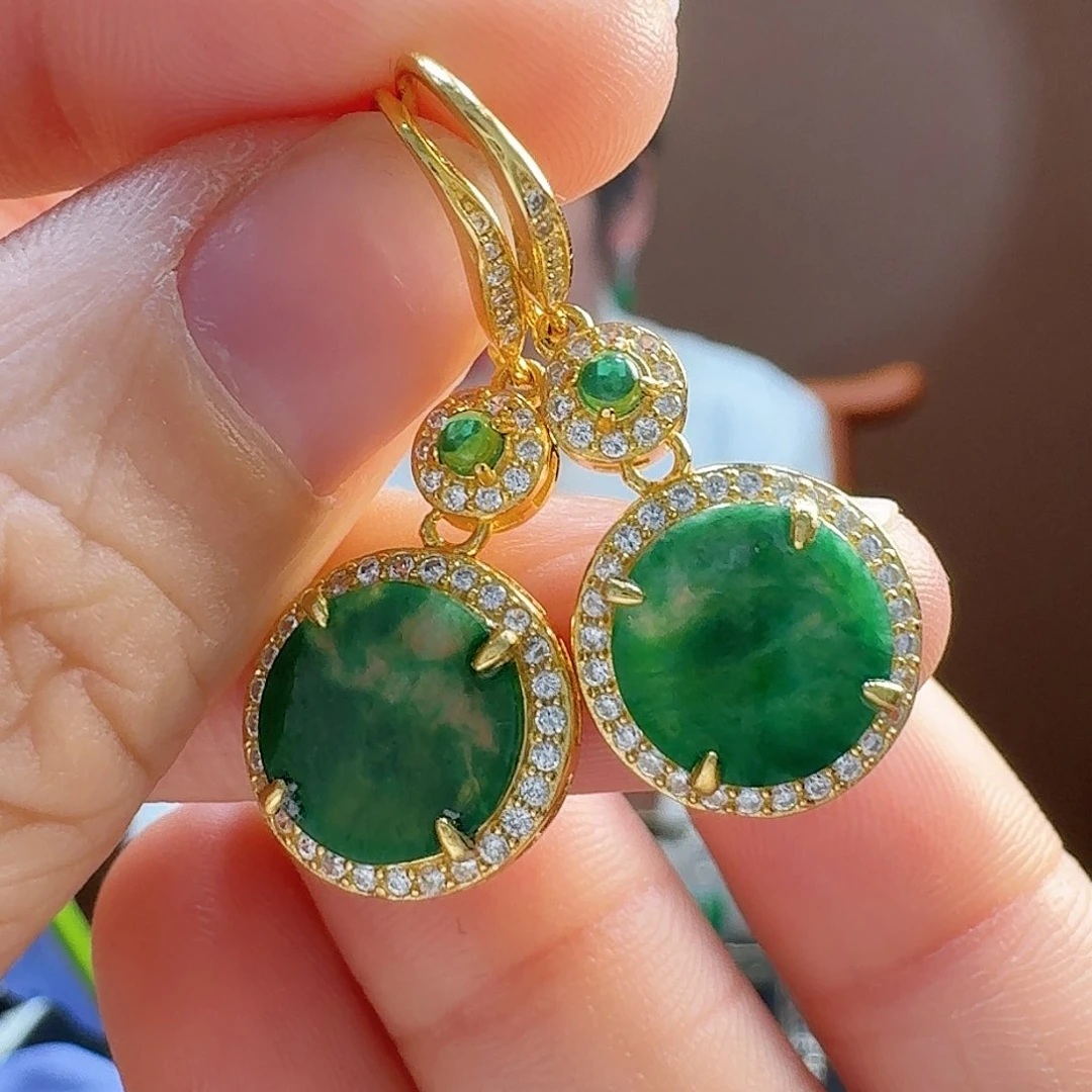 翡翠耳饰银S925镶嵌耳饰