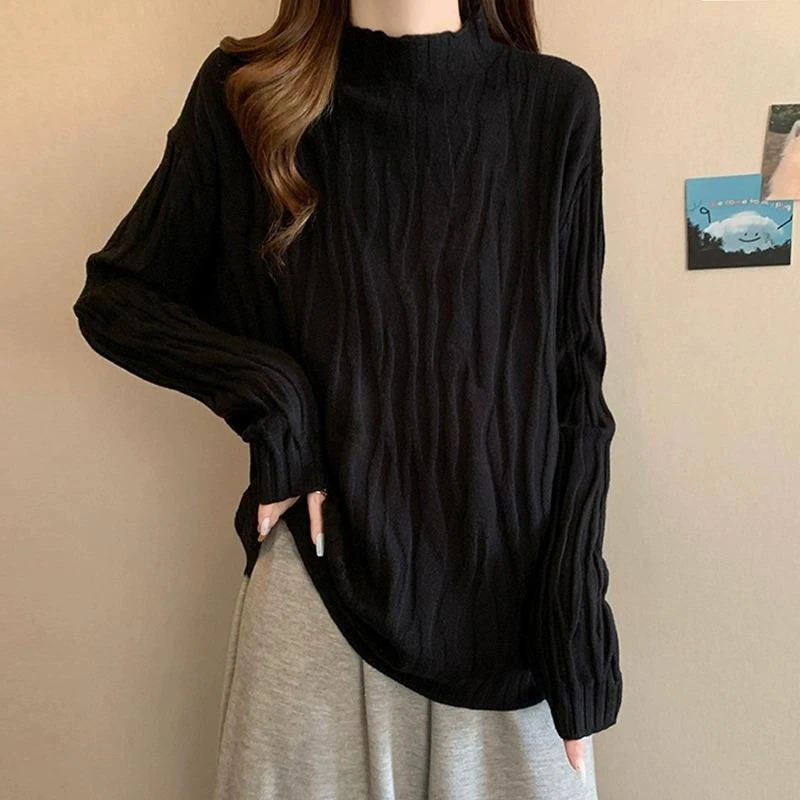 大码女装设计感半高领内搭针织衫女春秋胖妹妹遮肉宽松显瘦打底衫
