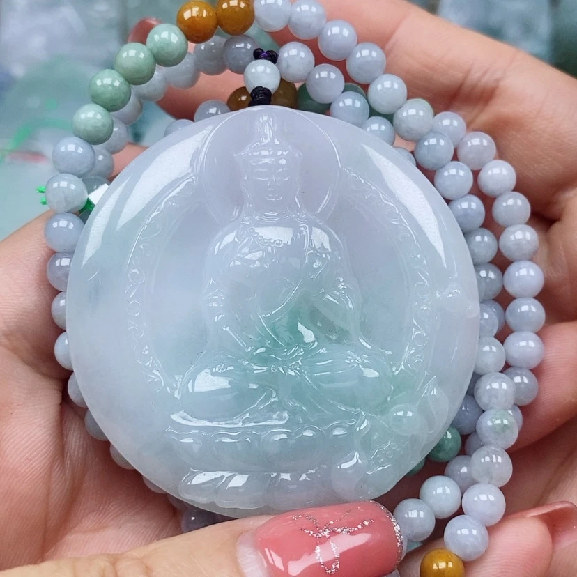 【闪购商品】翡翠颈饰未镶嵌天然翡翠A货观音