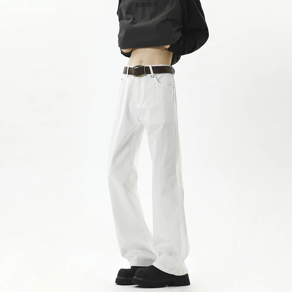 三防弹力白色牛仔裤男款春秋美式cleanfit显瘦直筒裤子潮牌休闲裤