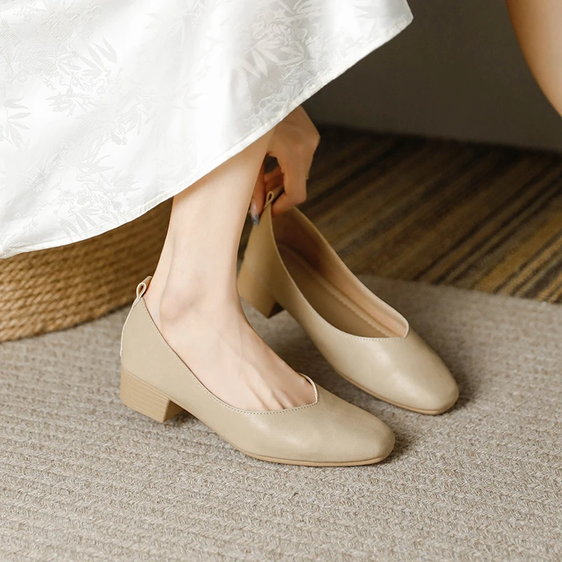 【掉跟包退】【送真皮后跟贴】粗跟单鞋方头软底舒适通勤开车休闲女鞋