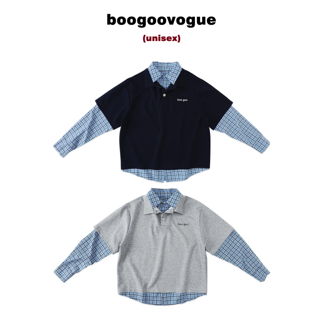 BOOGOOVOGUE原创miu系格纹假两件衬衫cleanfit老钱中性polo领卫衣