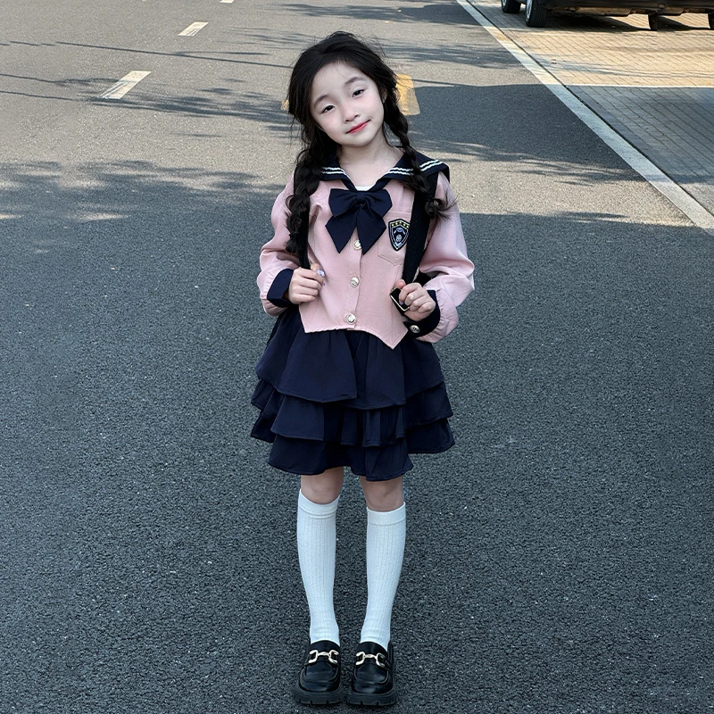 女童秋装套装2025新款洋气时髦女大童学院风韩系jk裙子春秋款儿童