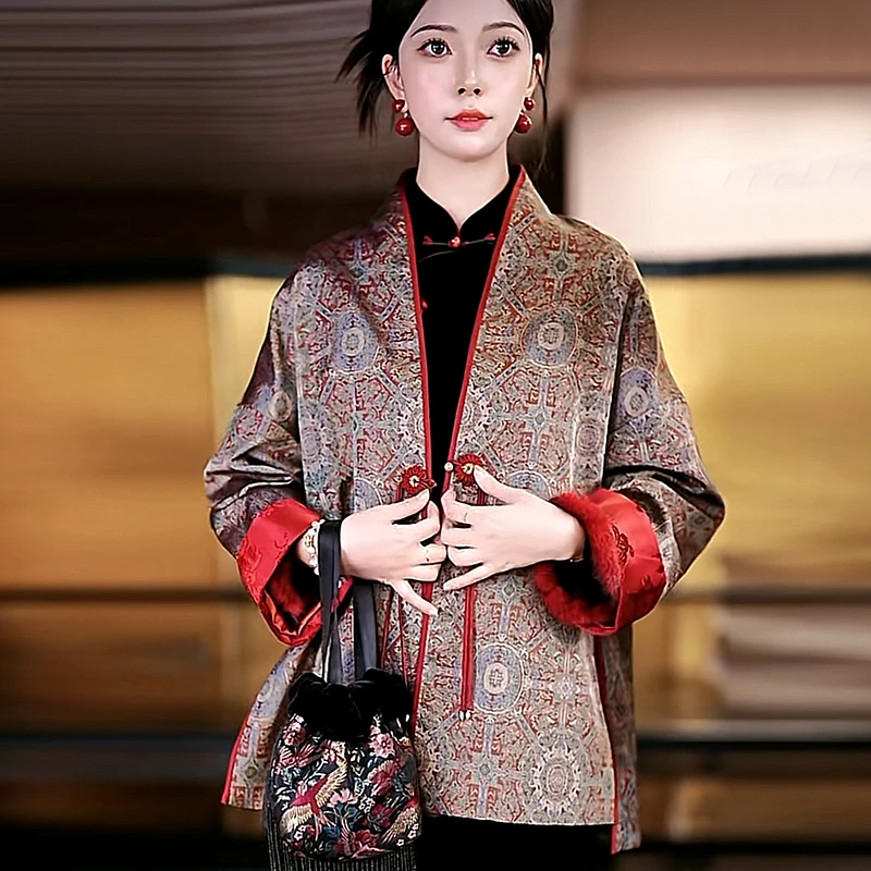 复古日记“蜀锦”25春新款100桑蚕丝非遗大漆双面穿国风外套24GW369