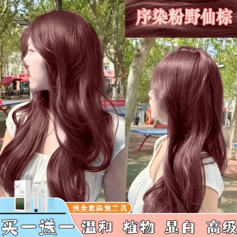 【买1送1】粉野仙棕色染发剂植物染发2025诗奈姿染发膏学生发色粉棕