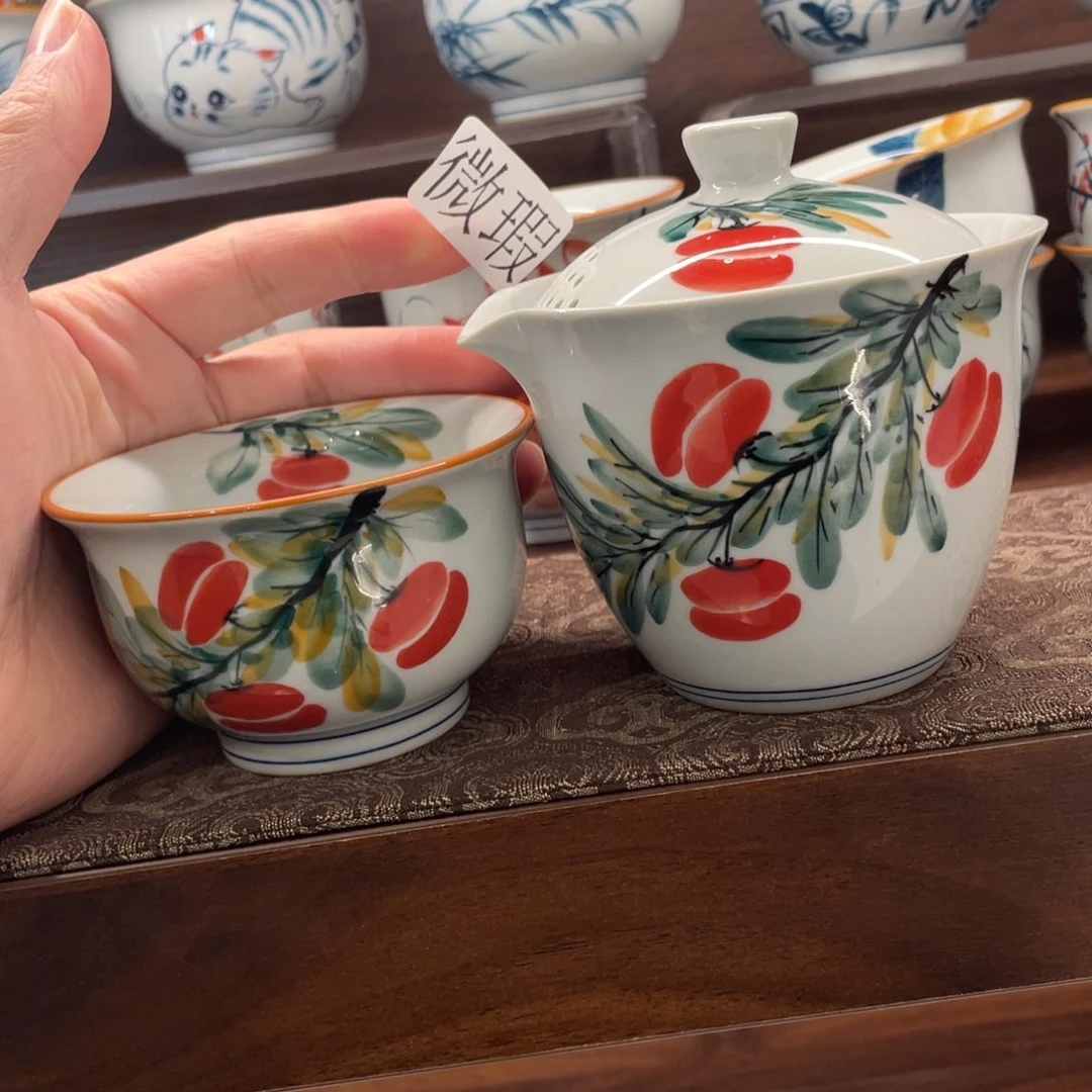 釉下手绘茶具微瑕