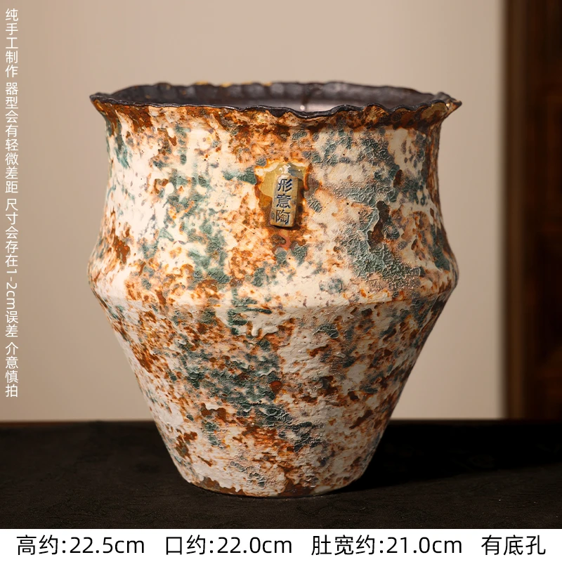 景德镇纯手工形意陶陶瓷花瓶复古侘寂风水培插花装饰摆件可3140