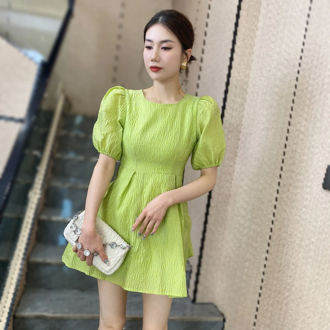【JY】春季清仓秋冬下摆设计短款纯色减龄连衣裙女