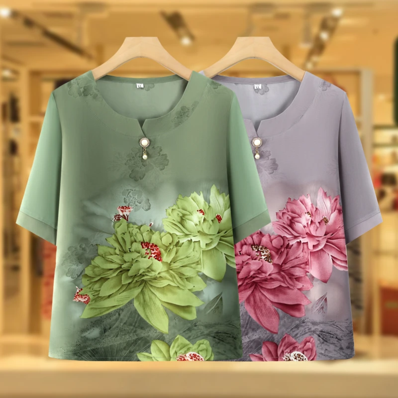 妈妈夏装短袖衬衫中老年人女装2025新款洋气衬衣奶奶夏季国风衣服