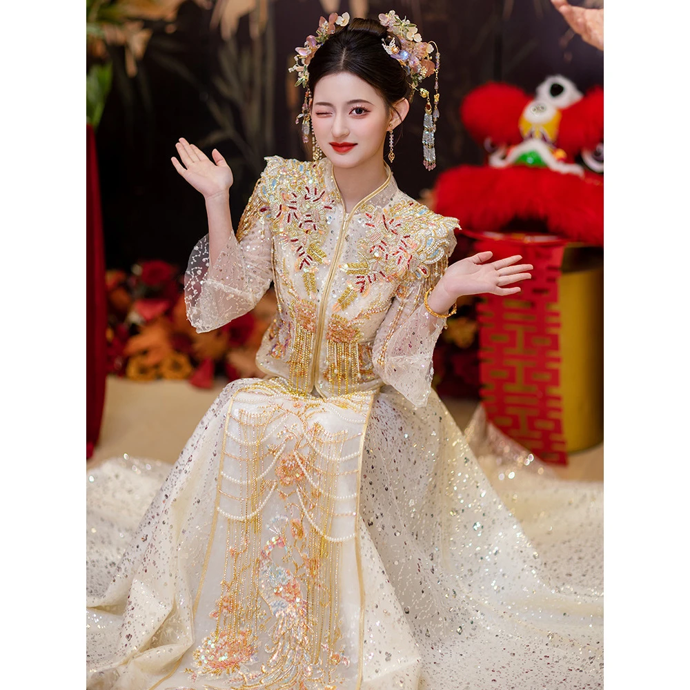 香槟色秀禾服新娘2025新款中式婚服结婚嫁衣高端小个子重工敬酒服