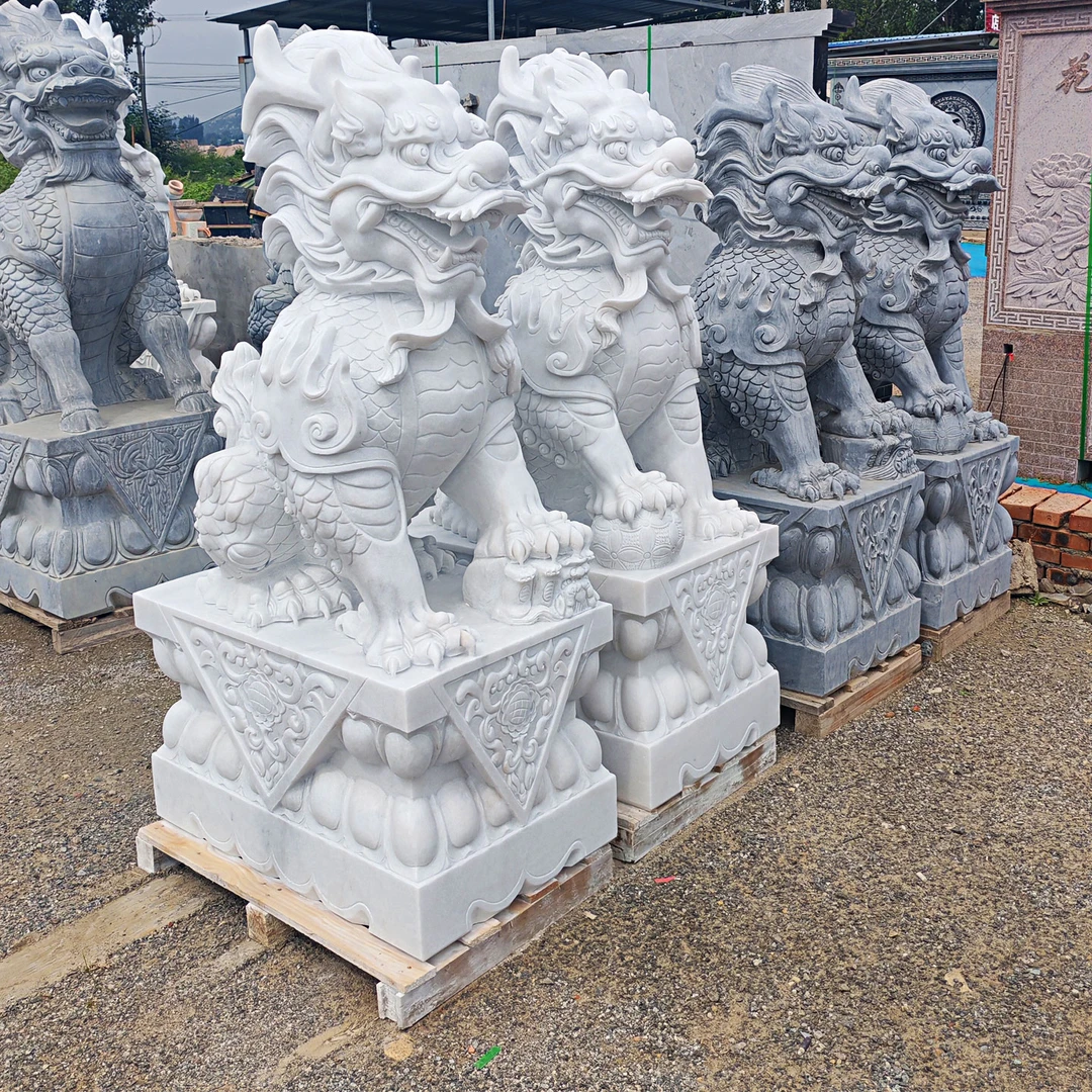 石雕麒麟一对汉白玉青石天然石材庭院别墅公司酒店门口招财摆件