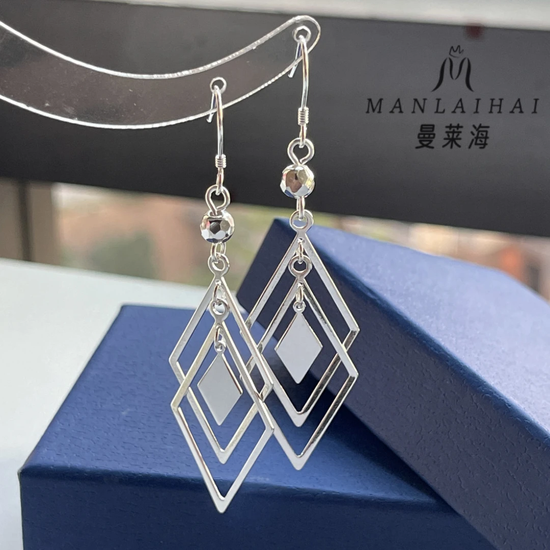 足银耳饰 菱形耳环耳钩气质礼物百搭轻奢欧美个性ins手