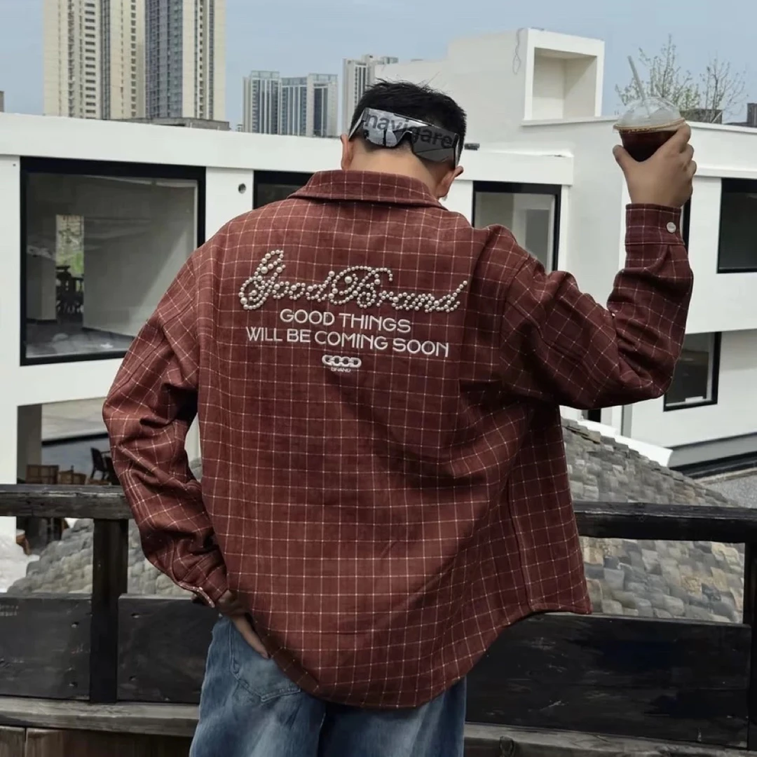 GOODBRAND 25FW麂皮绒钉珠轻奢时尚高级感衬衫格纹外套 男女同款