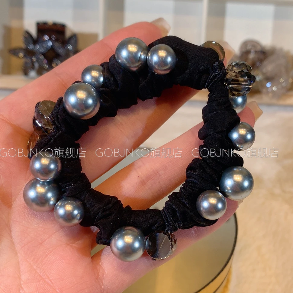 韩版珠珠发圈气质时尚百搭黑色复古头绳简约高弹力发绳