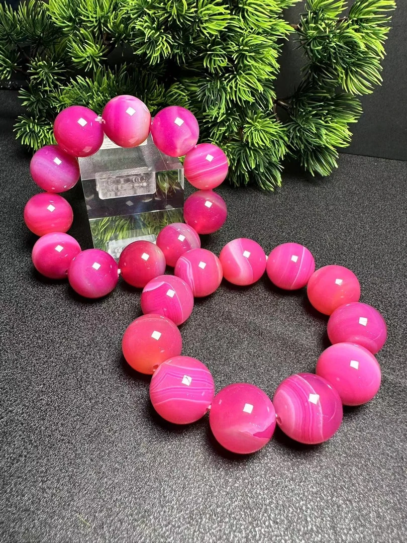 S6938【福嘟嘟珠宝】盐源玛瑙粉手串-送礼佳品-多样性只发一件