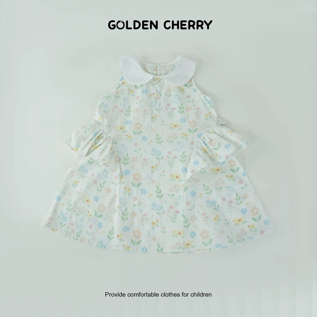 b【金樱桃Golden cherry】小童碎花娃娃领两粒扣洋气连衣裙QDD866