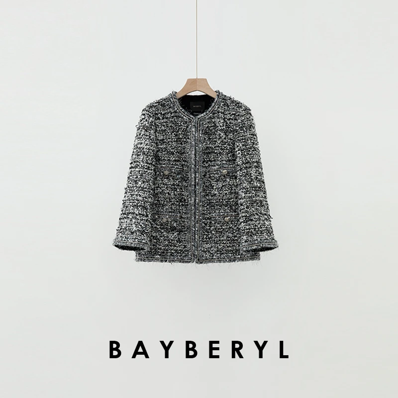 BAYBERYL老贝碎钻*香风黑白花呢气质时尚25秋外套MF4L0412-1/2