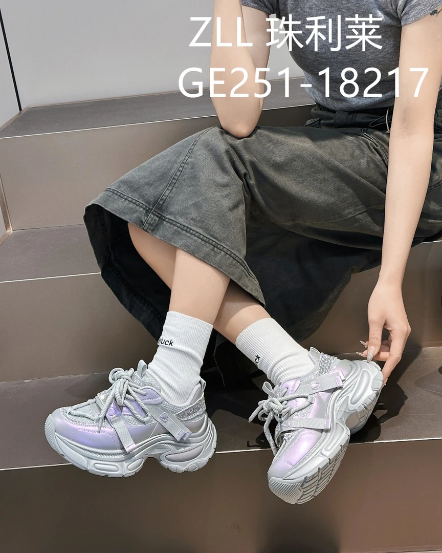 珠利莱2025春季新款251-18217时尚松糕底系带变色真皮老爹鞋女鞋