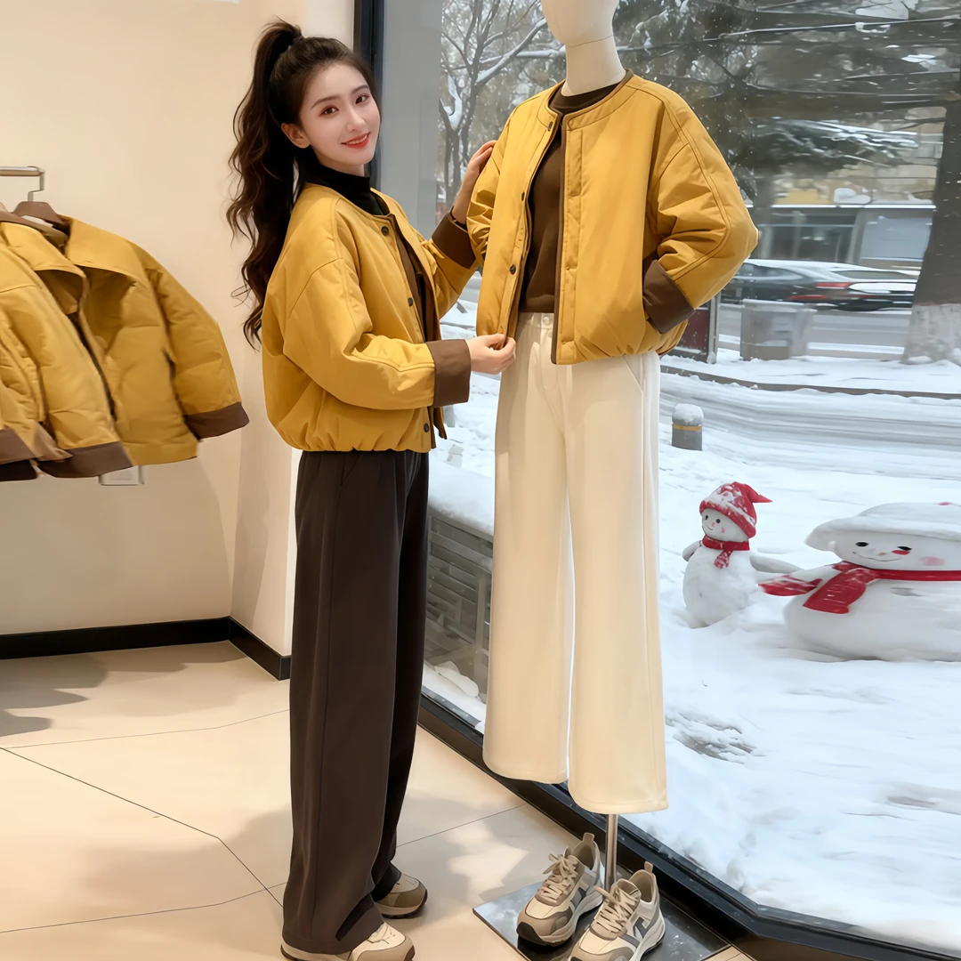 SHALLDOER【柠檬芭莎】 小个子高腰线棉服女秋冬季洋气拉长比例棉衣