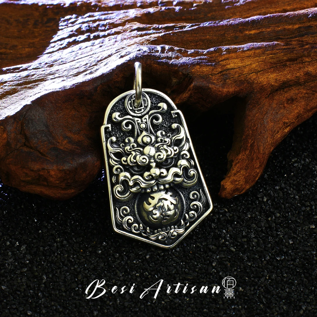 坠链均925银 貔貅财源滚滚男士吊坠吞金兽招米米霸气双面复古坠链