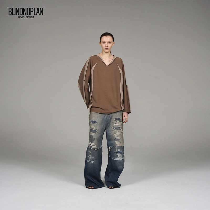 BLINDNOPLAN 25SS V领飞褊长袖T恤