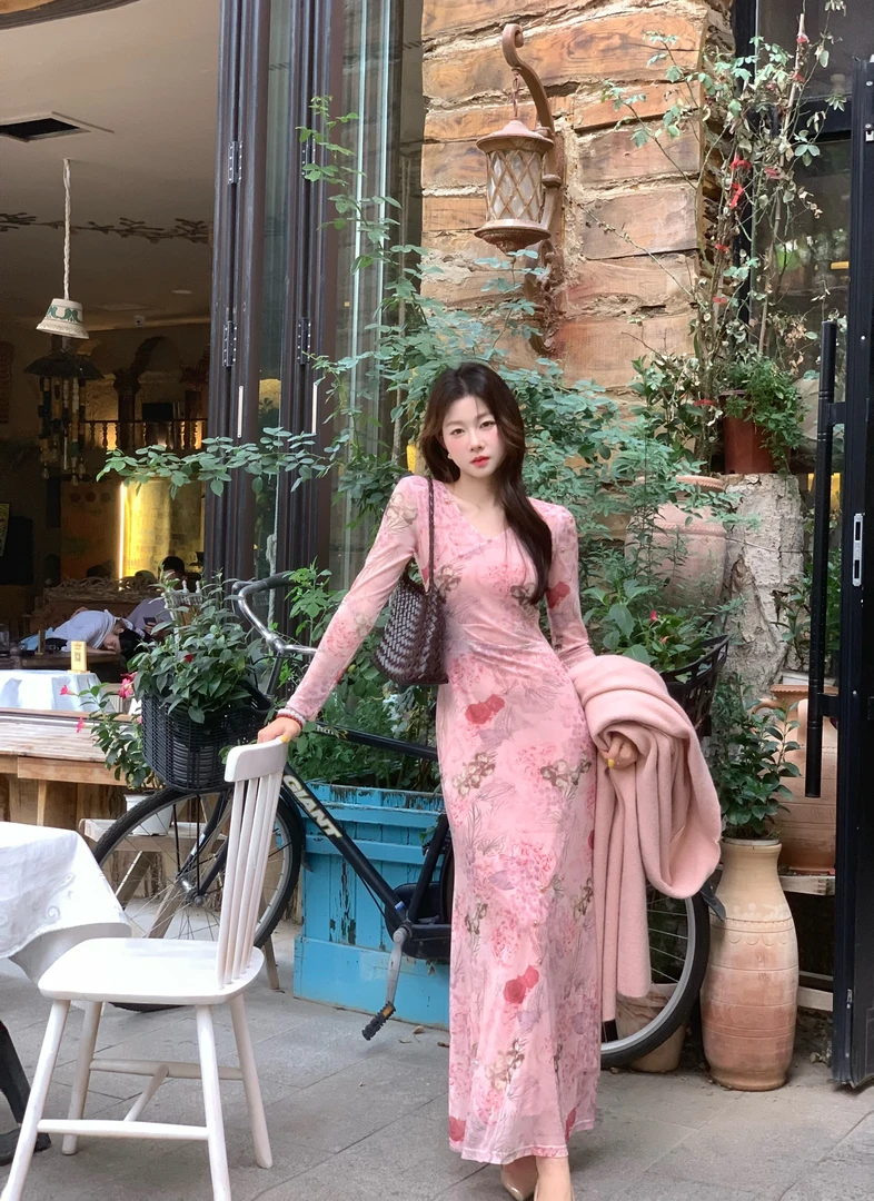 EIA一尧【蔷薇花园】法式慵懒长袖连衣裙气质女人收腰显瘦长裙秋季