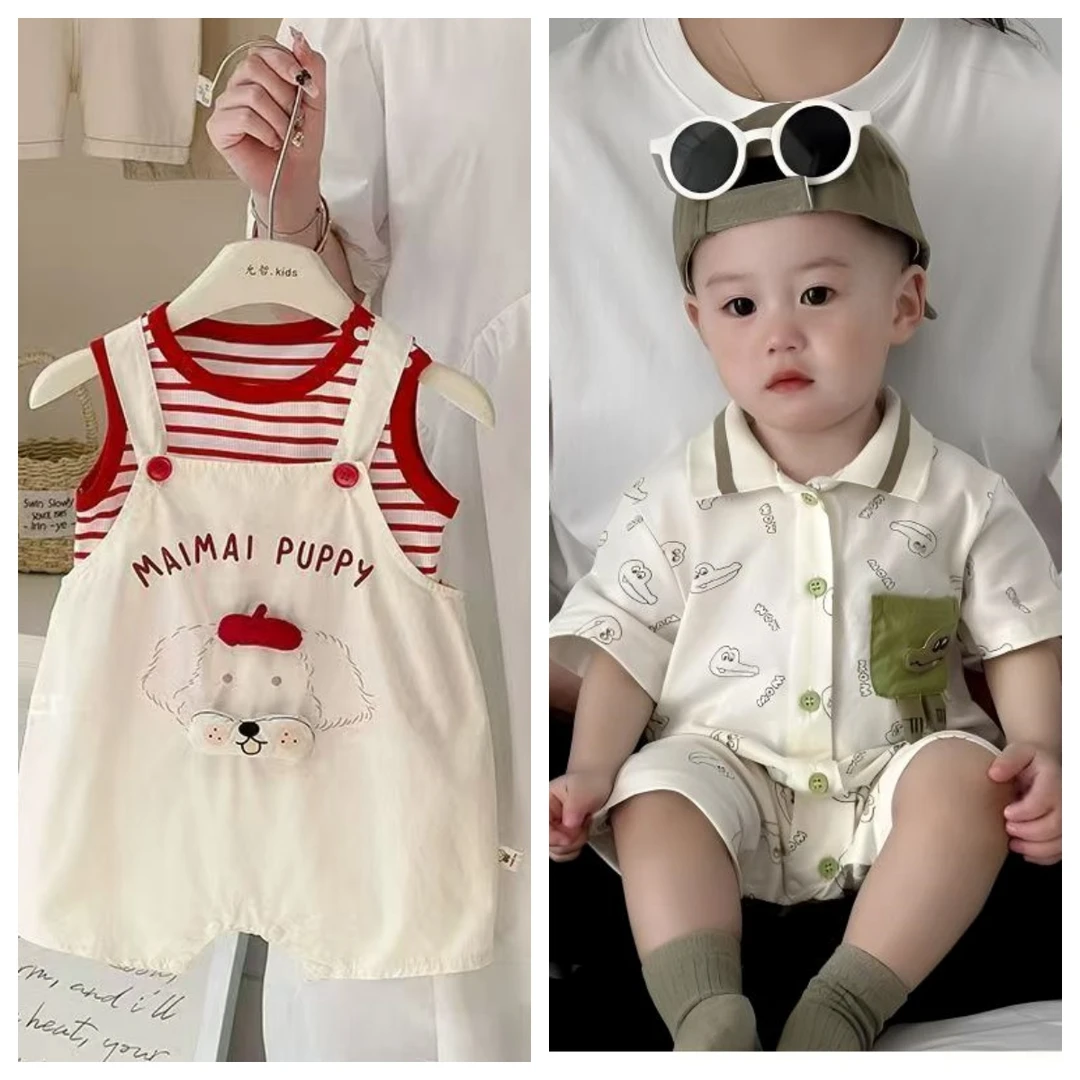 [到手2件]新款夏季婴幼薄款洋气男女宝宝可爱时尚连体衣哈衣爬服
