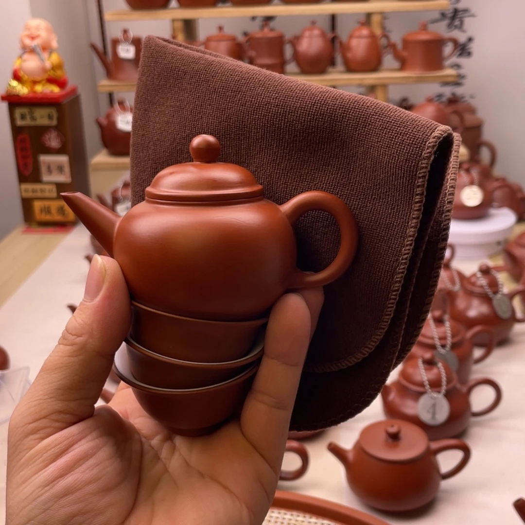 茶壶紫砂水平100毫升送3个茶杯茶巾