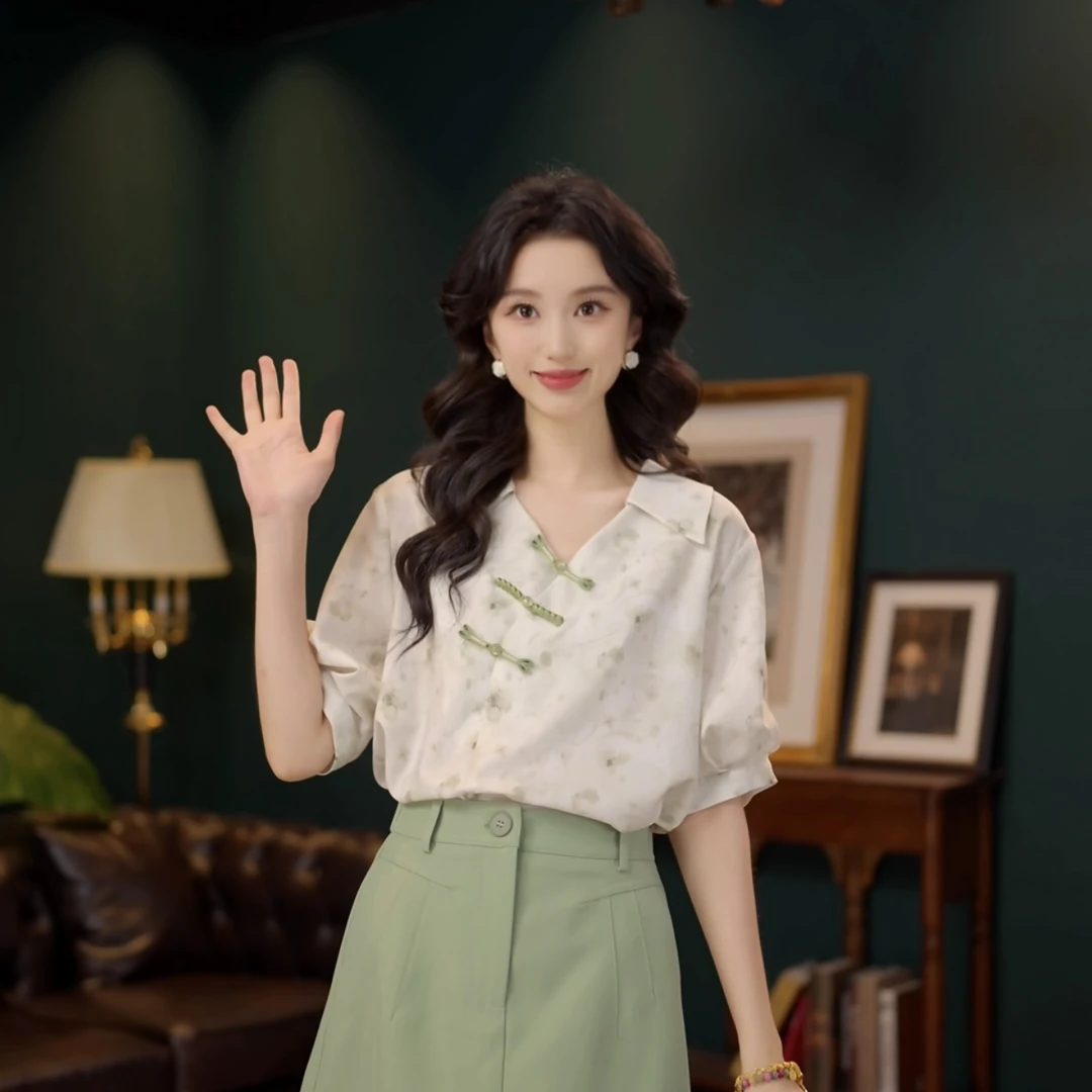 琦琦【青绀云】温柔衬衣休闲百搭短袖衬衫女夏季上衣YE0706543