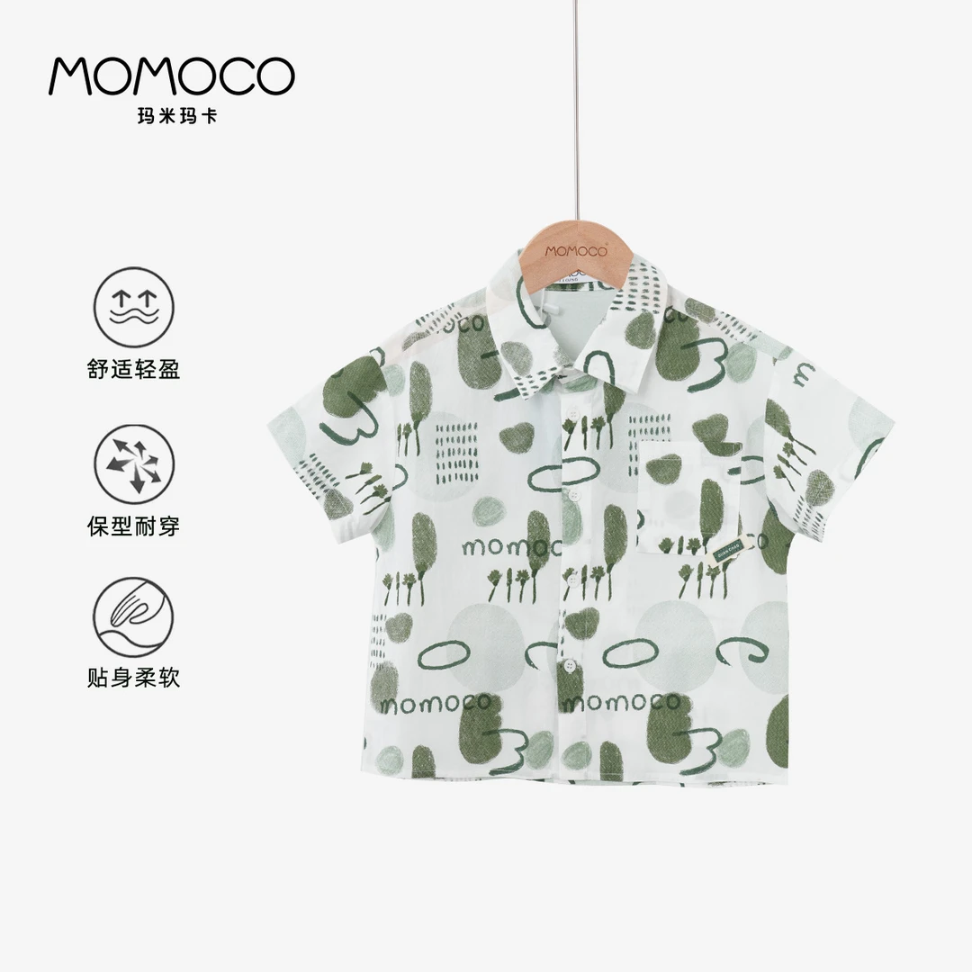 MOMOCO男童短袖衬衫2025夏季中大童满印潮流酷帅上衣77230234006
