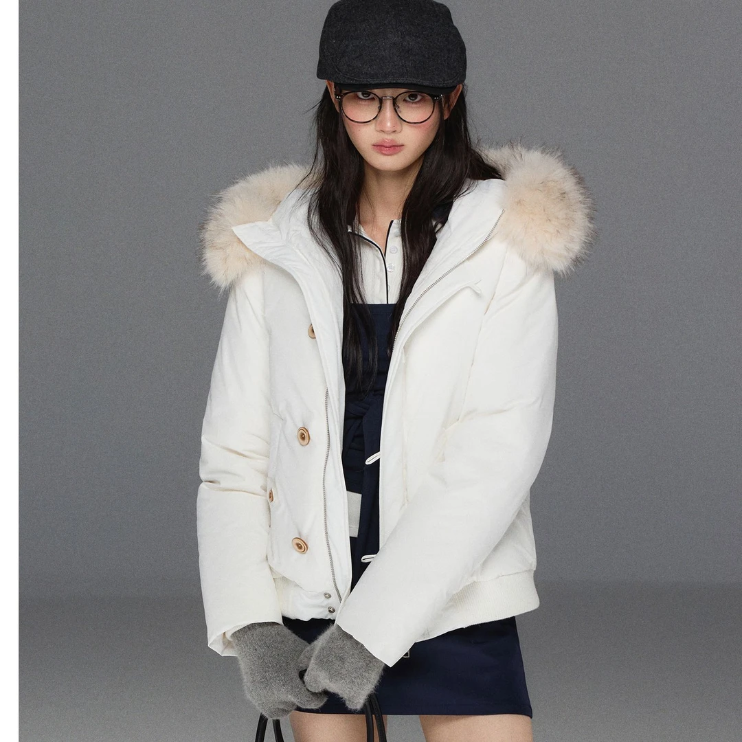 endkill 原创可拆卸毛领连帽加厚保暖外套冬季白鸭绒羽绒i服女