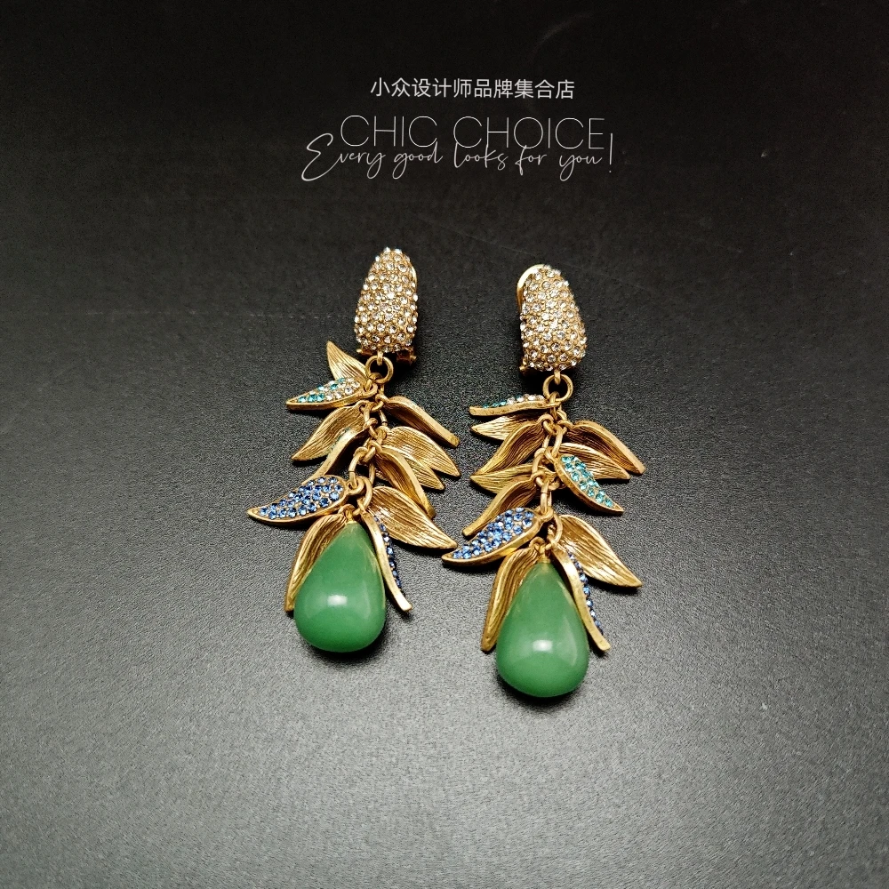 合金琉璃耳饰 绿色系原创设计风格耳饰