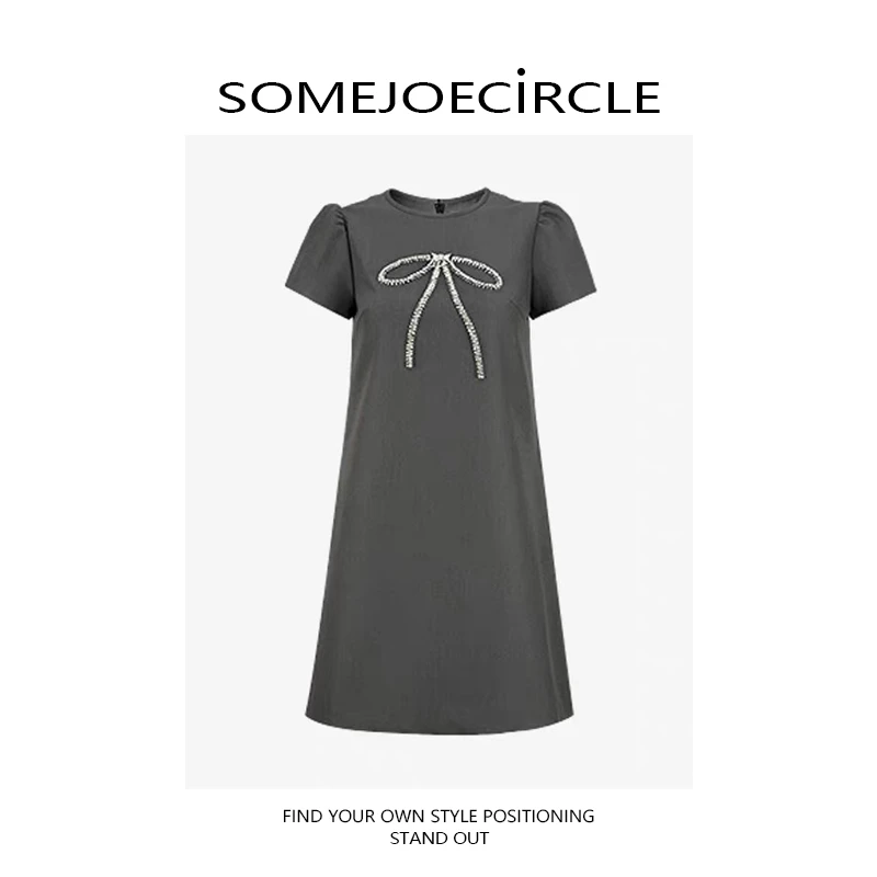 SOMEJOECIRCLE2025时尚百搭蝴蝶结直筒连衣裙Z6557