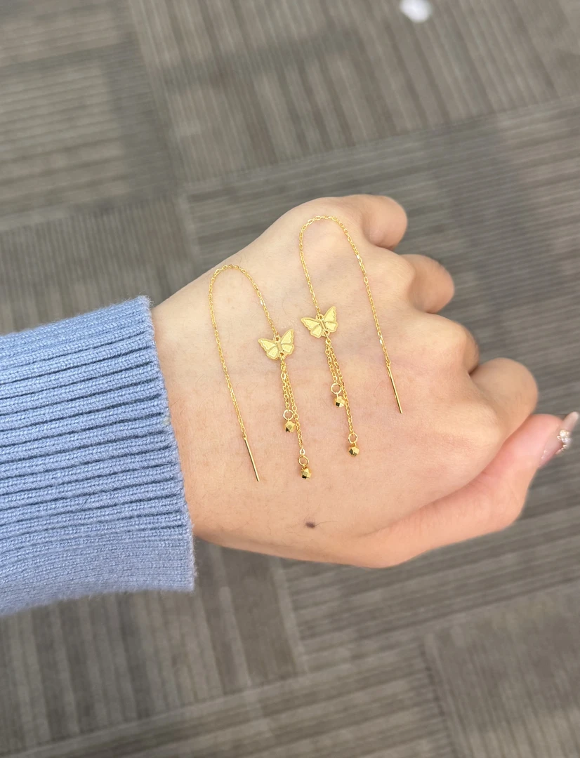 足金999 光边蝴蝶耳线