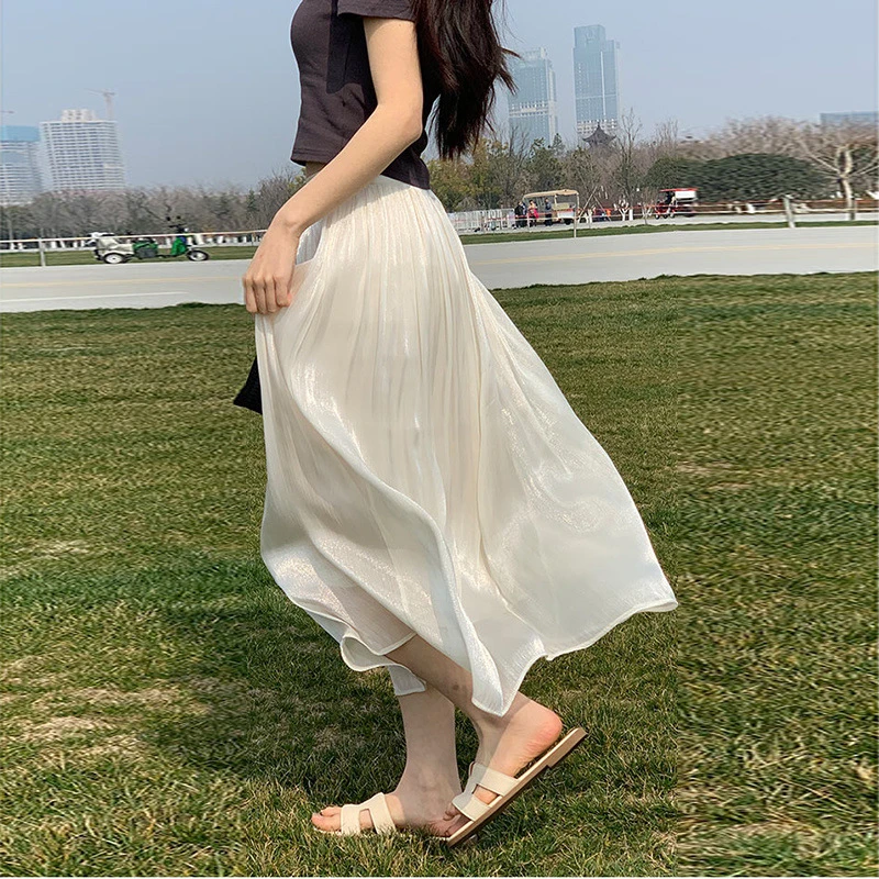 拉夏贝尔半身裙女款爆款2025新款流光纱半身裙中长款夏季仙女裙子