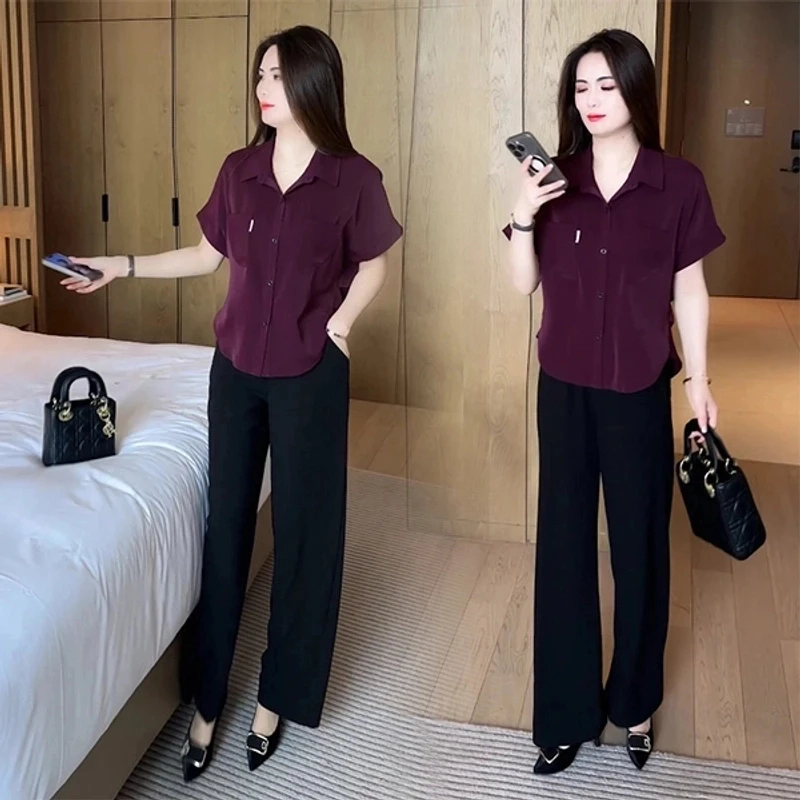 夏季穿搭衬衫休闲时尚洋气气质显瘦减龄短袖上衣百搭宽松垂感