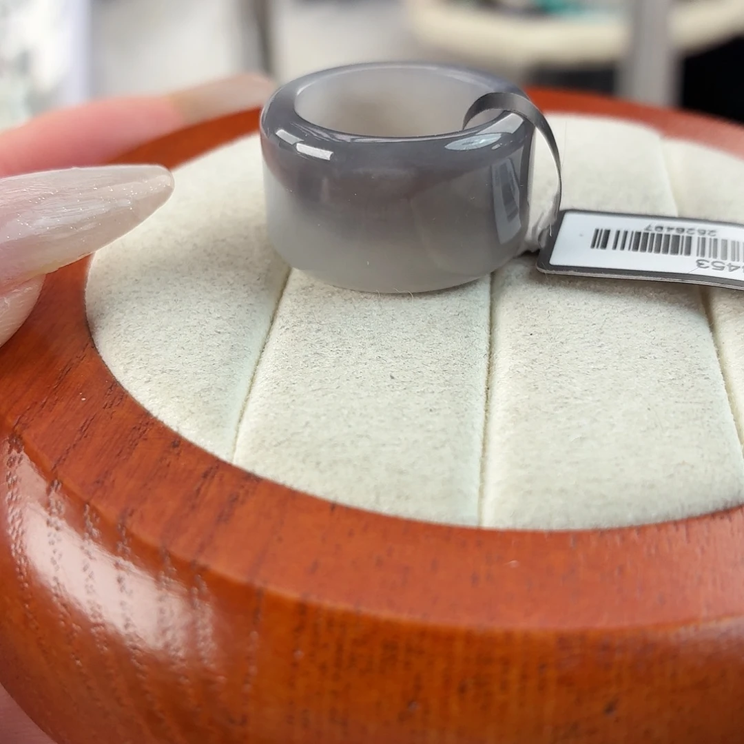 和田玉未镶嵌戒指r21烟紫圆切17.3