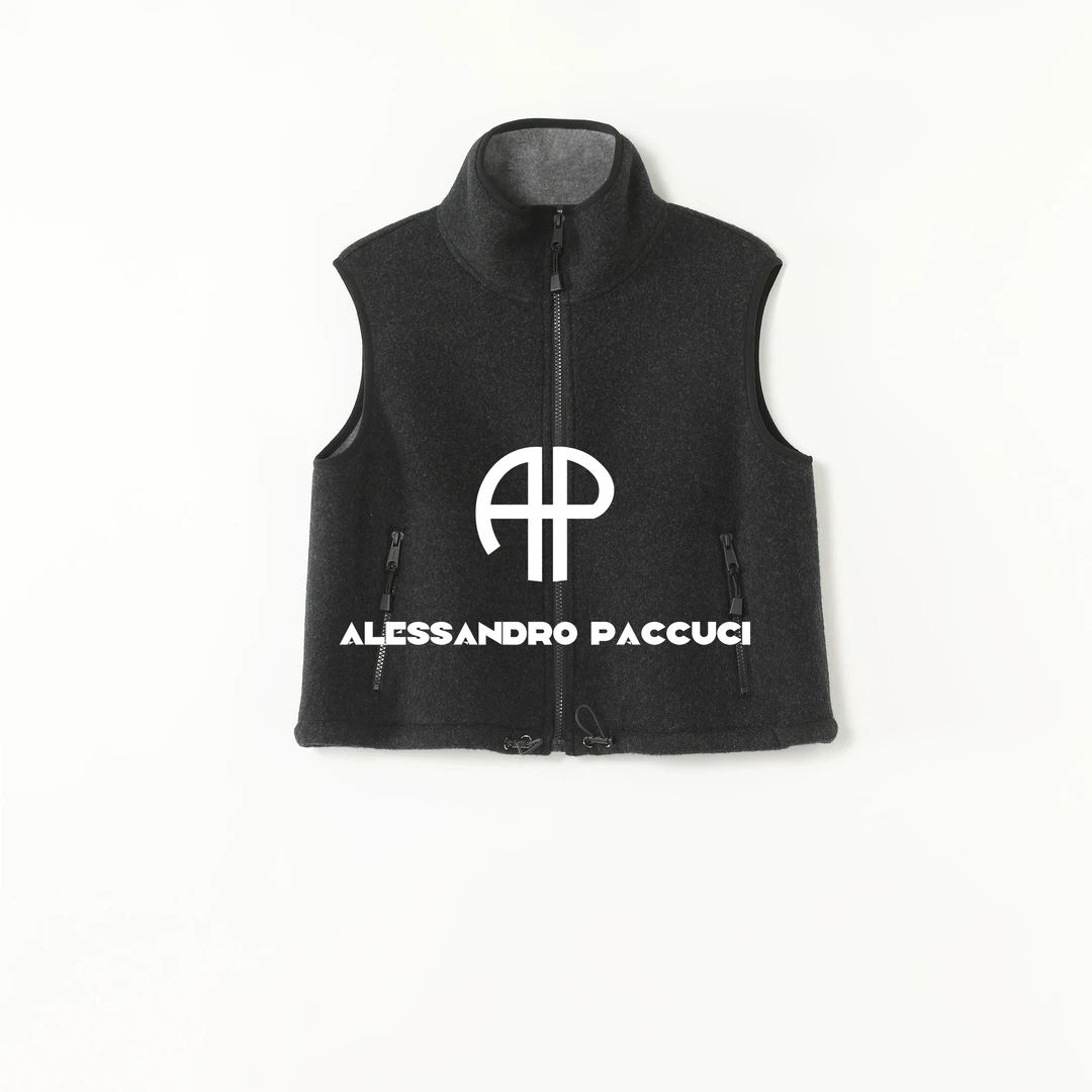 AP洛哥54071MJ【短款】黑标/双面绵羊毛立领抽绳拉链时尚女装马甲