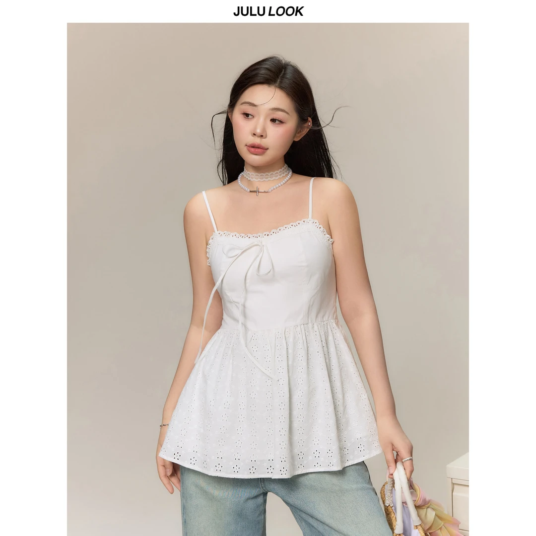 巨鹿工作室“窗台的夏风”微胖mm法式纯欲蝴蝶结吊带背心大码上衣